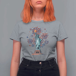 Funny America France Heritage Month T Shirt For Women Statue of Liberty With Croissant TS11 Sport Gray Print Your Wear