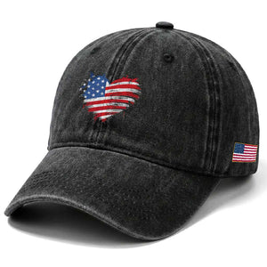 4th of July American Flag Heart USA Patriotic Washed Cotton Baseball Cap Star Stripes TS11 Print Your Wear