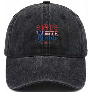 Funny 4th Of july Red White And Blonde Washed Cotton Baseball Cap Patriotic American Flag TS11 Washed Cap Universal Fit Black Print Your Wear