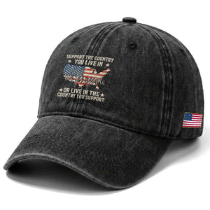 Funny Support The Country You Live In Washed Cotton Baseball Cap American Flag Map We The People Patriotic TS11 Print Your Wear
