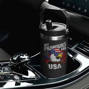 Funny My Pronouns Are USA 4th of July Flip Straw Tumbler Patriotic Eagle American Flag TS11 Print Your Wear
