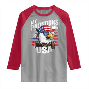 Funny My Pronouns Are USA 4th of July Raglan Shirt Patriotic Eagle American Flag TS11 Sport Gray Red Print Your Wear