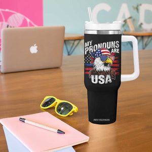 Funny My Pronouns Are USA 4th of July Tumbler With Handle Patriotic Eagle American Flag TS11 Print Your Wear