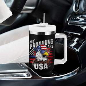 Funny My Pronouns Are USA 4th of July Tumbler With Handle Patriotic Eagle American Flag TS11 Print Your Wear