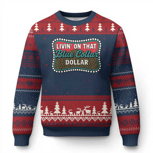 Living On That Blue Collar Dollar Ugly Christmas Sweater Leopard Print TS11 Navy Red Print Your Wear