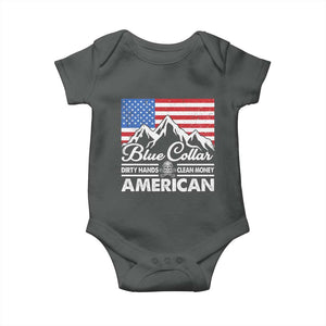 Blue Collar American Baby Onesie Dirty Hands Clean Money Vintage American Flag Mountain TS11 Dark Heather Print Your Wear