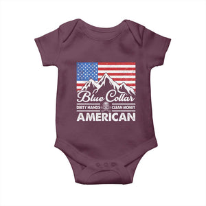 Blue Collar American Baby Onesie Dirty Hands Clean Money Vintage American Flag Mountain TS11 Maroon Print Your Wear