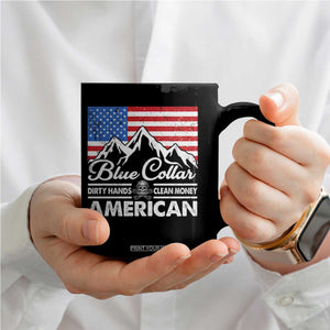 Blue Collar American Coffee Mug Dirty Hands Clean Money Vintage American Flag Mountain TS11 Print Your Wear