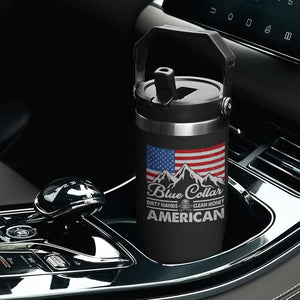 Blue Collar American Flip Straw Tumbler Dirty Hands Clean Money Vintage American Flag Mountain TS11 Print Your Wear
