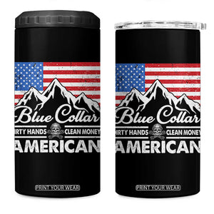 Blue Collar American 4 in 1 Can Cooler Tumbler Dirty Hands Clean Money Vintage American Flag Mountain TS11 One Size: 16 oz Black Print Your Wear