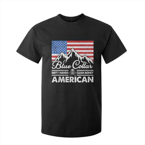 Blue Collar American T Shirt For Kid Dirty Hands Clean Money Vintage American Flag Mountain TS11 Black Print Your Wear