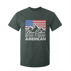 Blue Collar American T Shirt For Kid Dirty Hands Clean Money Vintage American Flag Mountain TS11 Dark Forest Green Print Your Wear