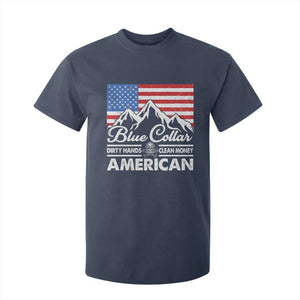 Blue Collar American T Shirt For Kid Dirty Hands Clean Money Vintage American Flag Mountain TS11 Navy Print Your Wear