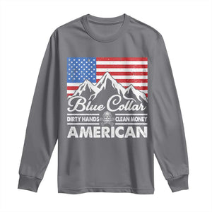 Blue Collar American Long Sleeve Shirt Dirty Hands Clean Money Vintage American Flag Mountain TS11 Charcoal Print Your Wear