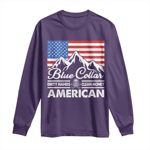 Blue Collar American Long Sleeve Shirt Dirty Hands Clean Money Vintage American Flag Mountain TS11 Purple Print Your Wear