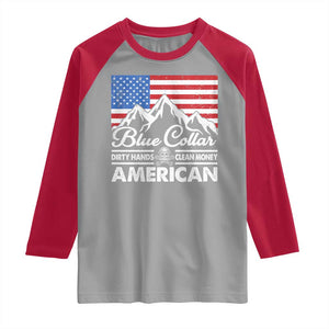 Blue Collar American Raglan Shirt Dirty Hands Clean Money Vintage American Flag Mountain TS11 Sport Gray Red Print Your Wear