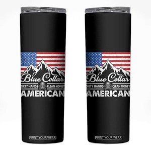 Blue Collar American Skinny Tumbler Dirty Hands Clean Money Vintage American Flag Mountain TS11 Black Print Your Wear