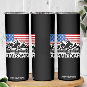 Blue Collar American Skinny Tumbler Dirty Hands Clean Money Vintage American Flag Mountain TS11 Print Your Wear