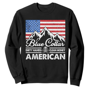 Blue Collar American Sweatshirt Dirty Hands Clean Money Vintage American Flag Mountain TS11 Black Print Your Wear