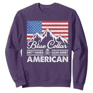 Blue Collar American Sweatshirt Dirty Hands Clean Money Vintage American Flag Mountain TS11 Purple Print Your Wear