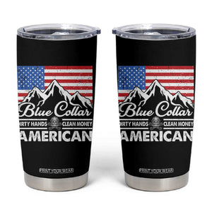 Blue Collar American Tumbler Cup Dirty Hands Clean Money Vintage American Flag Mountain TS11 Black Print Your Wear