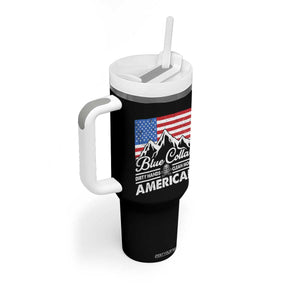 Blue Collar American Tumbler With Handle Dirty Hands Clean Money Vintage American Flag Mountain TS11 Print Your Wear