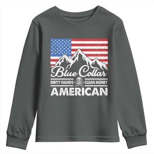 Blue Collar American Youth Sweatshirt Dirty Hands Clean Money Vintage American Flag Mountain TS11 Dark Heather Print Your Wear