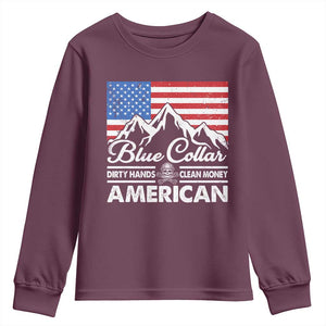 Blue Collar American Youth Sweatshirt Dirty Hands Clean Money Vintage American Flag Mountain TS11 Maroon Print Your Wear