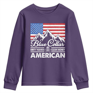 Blue Collar American Youth Sweatshirt Dirty Hands Clean Money Vintage American Flag Mountain TS11 Purple Print Your Wear