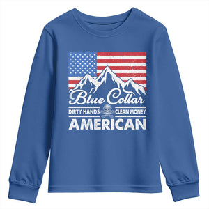 Blue Collar American Youth Sweatshirt Dirty Hands Clean Money Vintage American Flag Mountain TS11 Royal Blue Print Your Wear