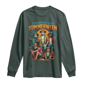 Funny I Freaking Love Summerween Long Sleeve Shirt Horror Halloween Summer TS11 Dark Forest Green Print Your Wear