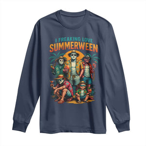 Funny I Freaking Love Summerween Long Sleeve Shirt Horror Halloween Summer TS11 Navy Print Your Wear