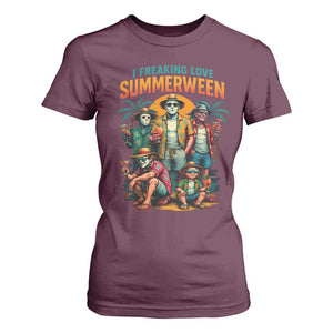 Funny I Freaking Love Summerween T Shirt For Women Horror Halloween Summer TS11 Maroon Print Your Wear