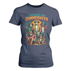 Funny I Freaking Love Summerween T Shirt For Women Horror Halloween Summer TS11 Navy Print Your Wear