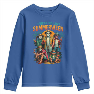 Funny I Freaking Love Summerween Youth Sweatshirt Horror Halloween Summer TS11 Royal Blue Print Your Wear