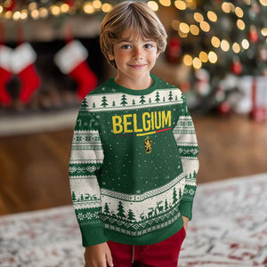 Belgium Belgian Flag Ugly Christmas Sweater Belgian Lion Coat of Arms Belgie Souvenir TS11 Forest Green Beige Print Your Wear