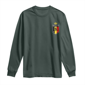 Belgium Football Crest Long Sleeve Shirt Vintage Belgian Lion Crown Belgian Heritage TS11 Dark Forest Green Print Your Wear