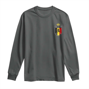 Belgium Football Crest Long Sleeve Shirt Vintage Belgian Lion Crown Belgian Heritage TS11 Dark Heather Print Your Wear