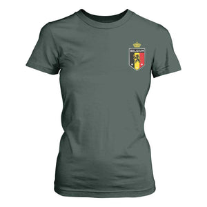 Belgium Football Crest T Shirt For Women Vintage Belgian Lion Crown Belgian Heritage TS11 Dark Forest Green Print Your Wear