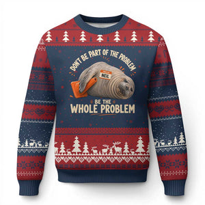 Funny Neil The Seal Ugly Christmas Sweater Don't Be Part Of Problem Be The Whole Problem TS11 Navy Red Print Your Wear