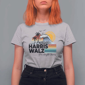Harris Walz For A Brighter Tomorrow T Shirt For Women Retro Sunshine Blue Wave Coconut Tree TS11 Ice Gray Print Your Wear