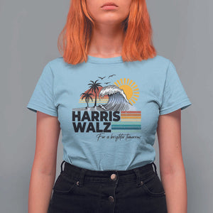 Harris Walz For A Brighter Tomorrow T Shirt For Women Retro Sunshine Blue Wave Coconut Tree TS11 Light Blue Print Your Wear