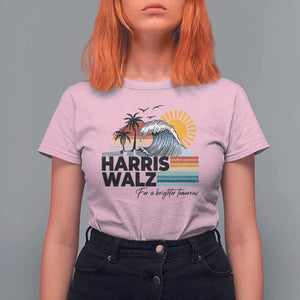 Harris Walz For A Brighter Tomorrow T Shirt For Women Retro Sunshine Blue Wave Coconut Tree TS11 Light Pink Print Your Wear