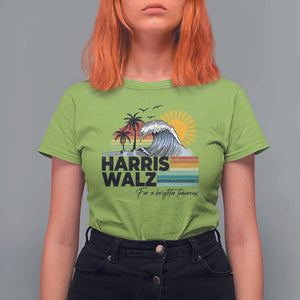 Harris Walz For A Brighter Tomorrow T Shirt For Women Retro Sunshine Blue Wave Coconut Tree TS11 Lime Print Your Wear