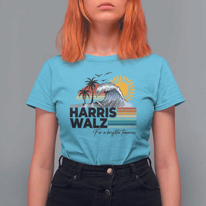 Harris Walz For A Brighter Tomorrow T Shirt For Women Retro Sunshine Blue Wave Coconut Tree TS11 Sky Print Your Wear