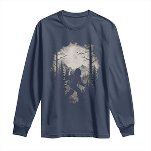 Funny Bigfoot Hiking Night Stroll Mountain Forest Long Sleeve Shirt TS11 Navy Print Your Wear