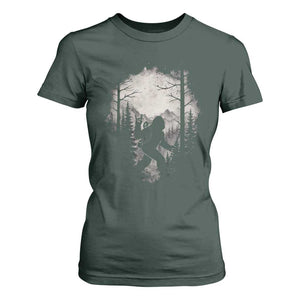 Funny Bigfoot Hiking Night Stroll Mountain Forest T Shirt For Women TS11 Dark Forest Green Print Your Wear