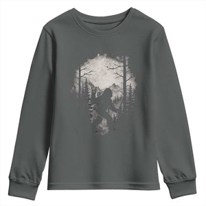 Funny Bigfoot Hiking Night Stroll Mountain Forest Youth Sweatshirt TS11 Dark Heather Print Your Wear