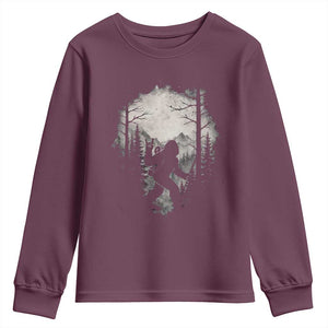 Funny Bigfoot Hiking Night Stroll Mountain Forest Youth Sweatshirt TS11 Maroon Print Your Wear