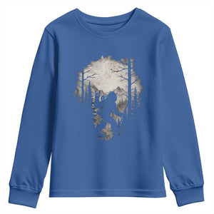 Funny Bigfoot Hiking Night Stroll Mountain Forest Youth Sweatshirt TS11 Royal Blue Print Your Wear